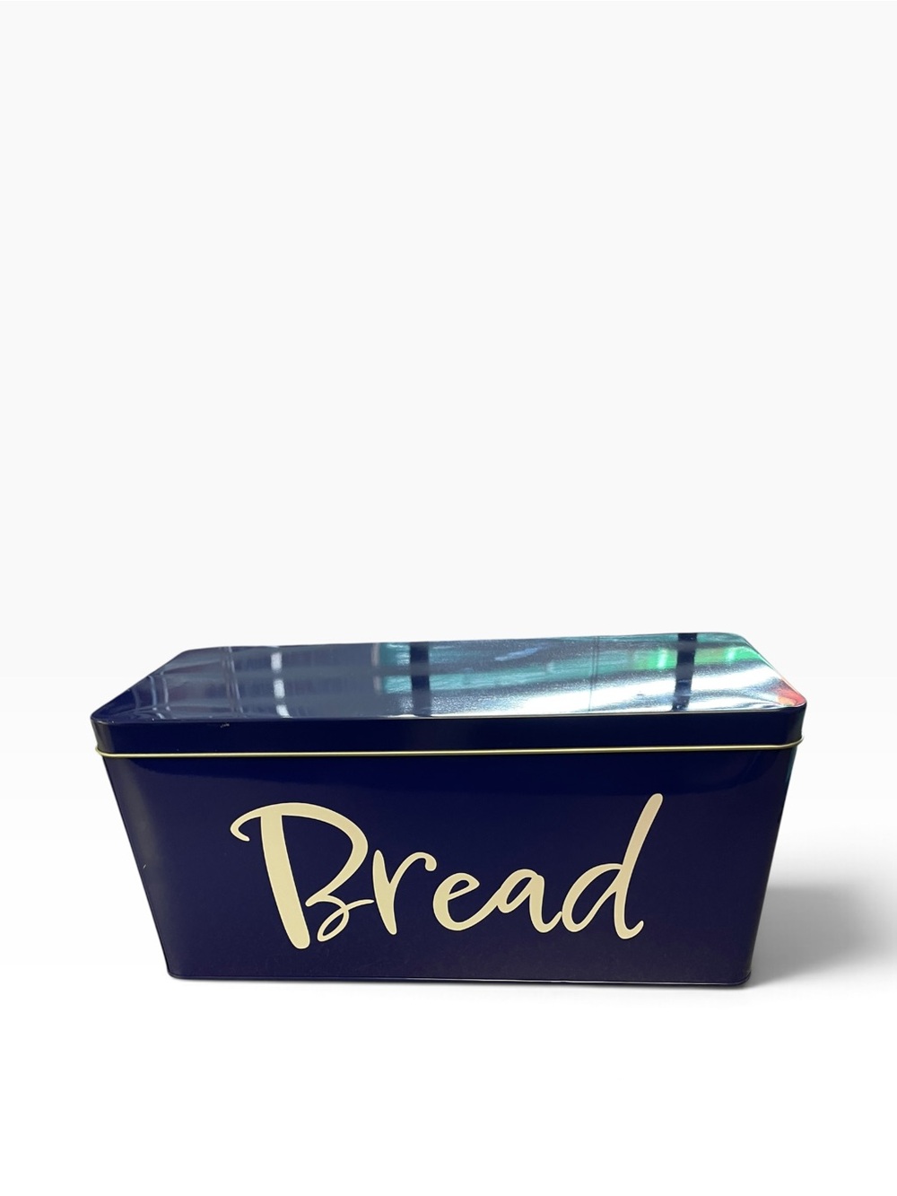 Navy Blue Bread Storage Box with Cream Script